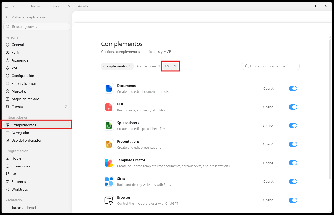 Sección Apps