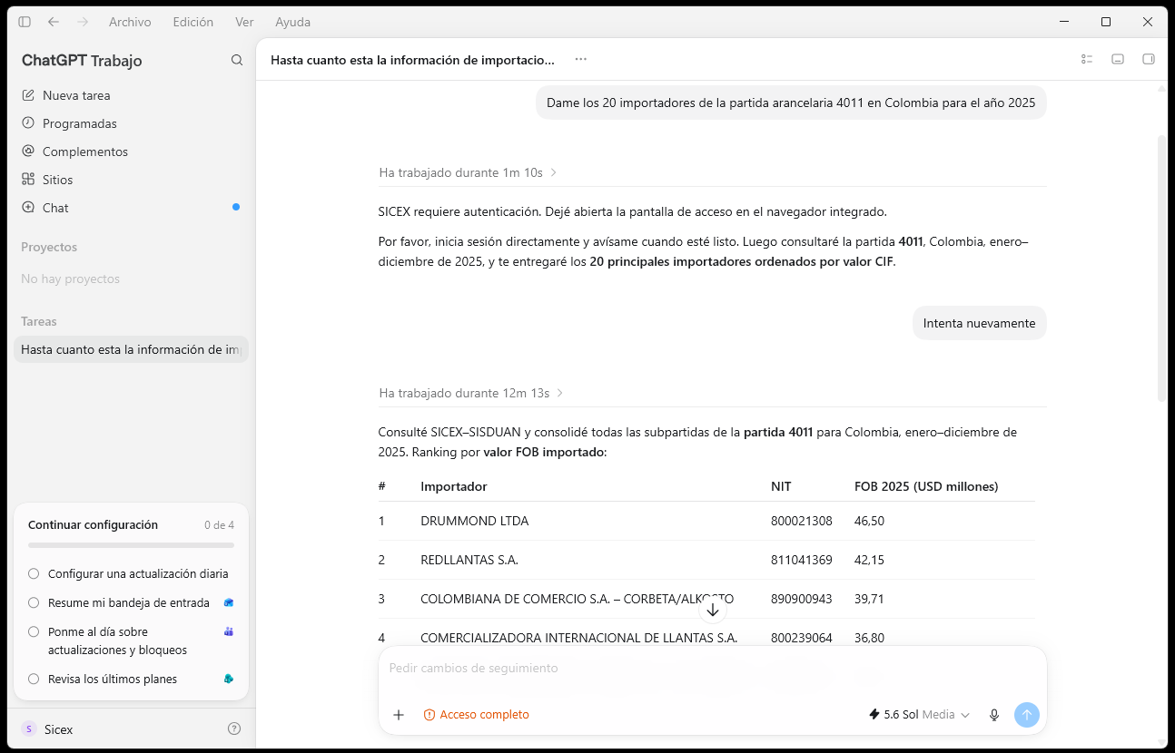 Consulta a Chat GPT conectado al MCP SICEX